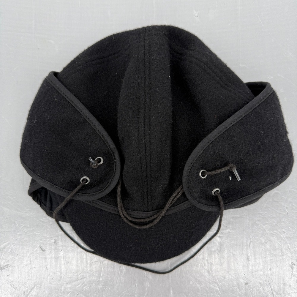 Crowncap Black Wool Blend Aviator Trapper Hat Made in Canada Size 6 1/2 NEW